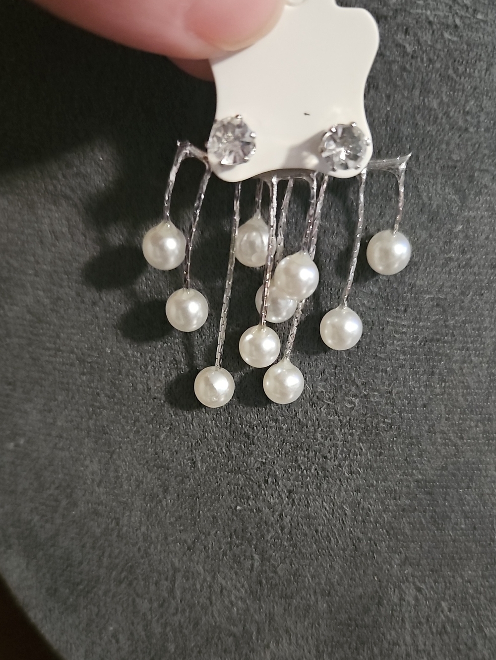Elegant White Pearl Dangle Earrings with Crystal Studs